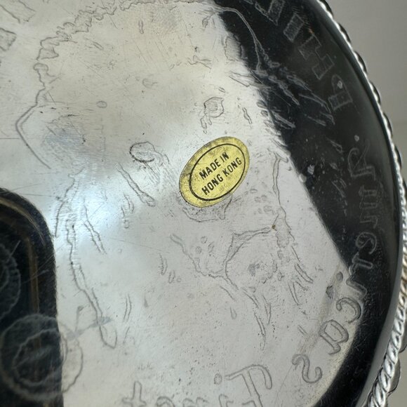 Vtg Small Round Silver Metal Philadelphia Zoo America's First Lion Etched Dish - Picture 13 of 15